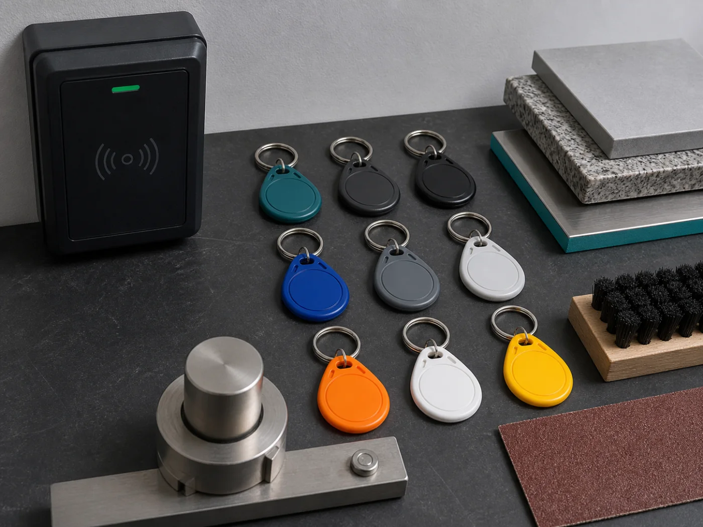 RFID-Schlüsselanhänger in einer professionellen, markenfreien Anwendung